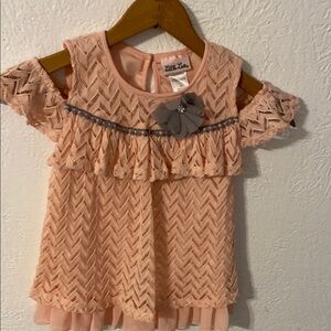 Little Lass Coral Lace Dress with Gray Flower